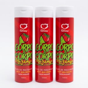 3 unidades - ÓLEO DE MASSAGEM CORPO A CORPO 100ML MORANGO