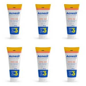 6 Unidades Protetor Solar Facial Acnezil FPS 30 Oil Control 60g